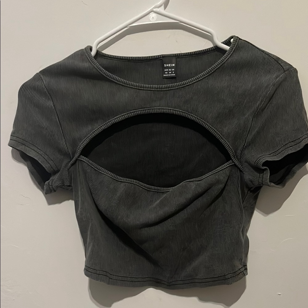 SHEIN Gray Crop Top with Cut Out Design